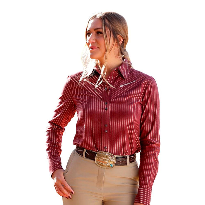 Women's Burgundy Metallic Stripe Shirt