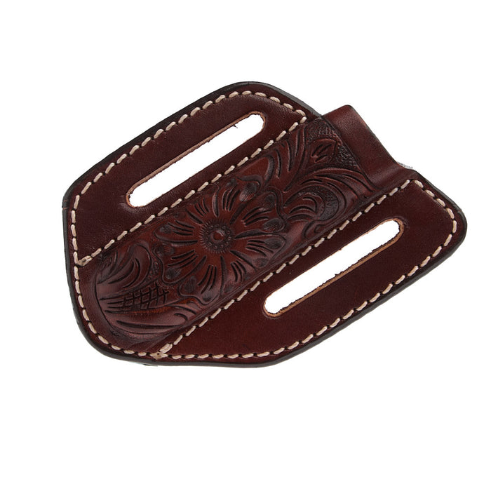 Circle SH Cutlery Trapper Knife Sheath Dark Brown Flower Stamp