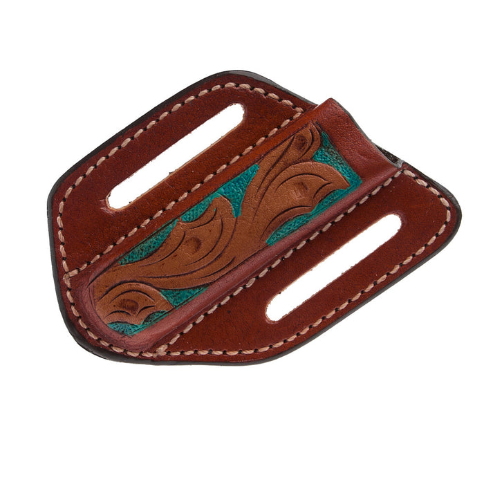 Circle SH Cutlery Trapper Knife Sheath Brown Green Inlay