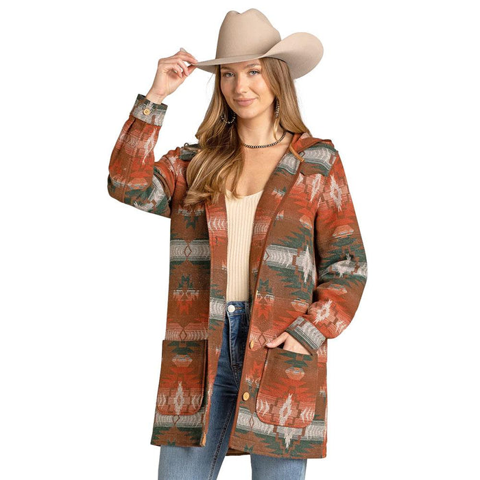 Women's Brown Aztec Jacquard Coat