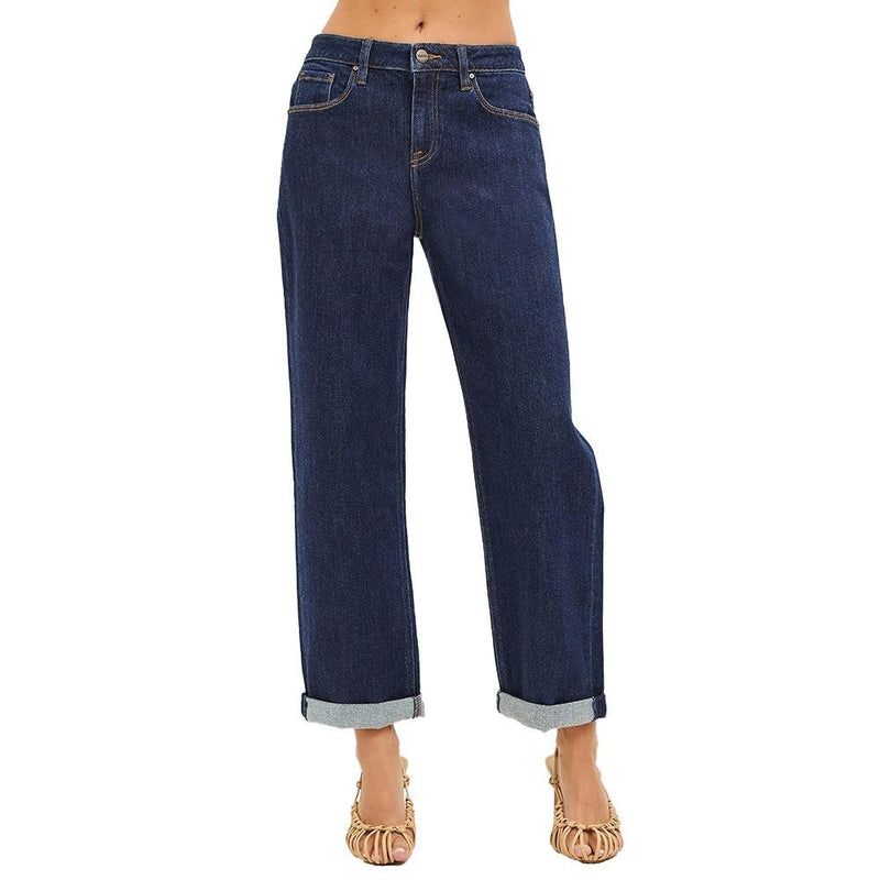 Women's Dark Slouchy Cropped Boyfriend Jean
