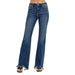 Women's Dark Mid Rise Flare Frayed Jean