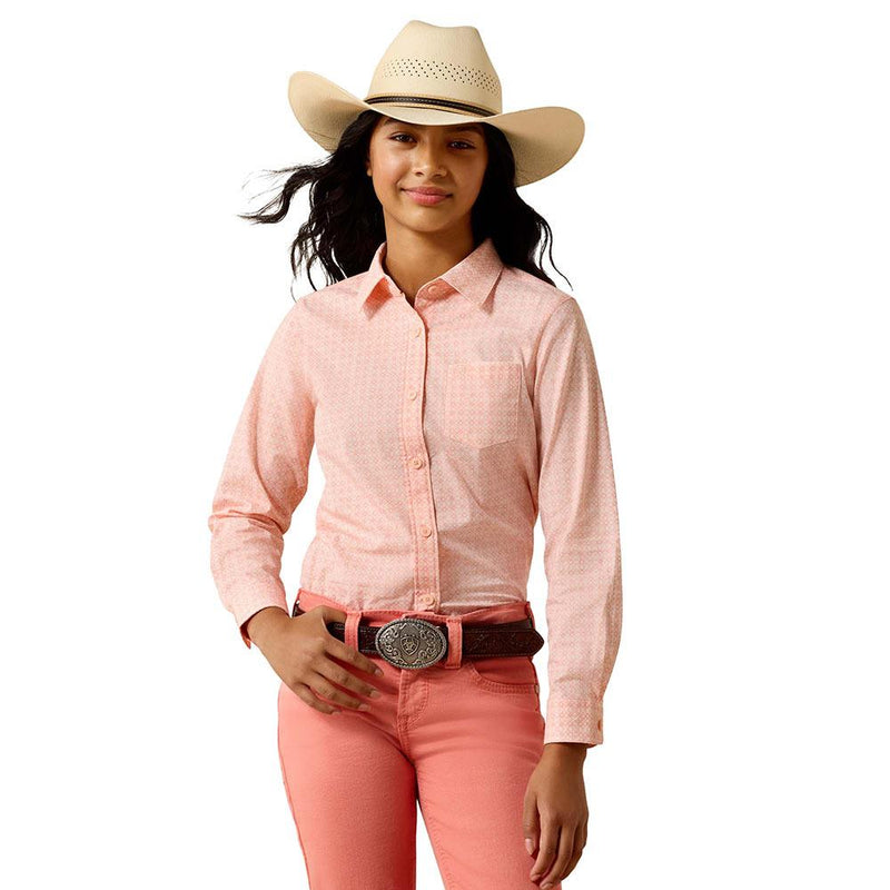 Girl's Tropical Peach Geo Print Kirby Shirt