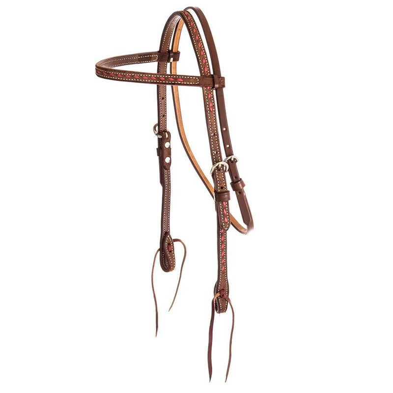 NRS Chocolate Roughtout Browband Headstall w/Pink Buckstitch