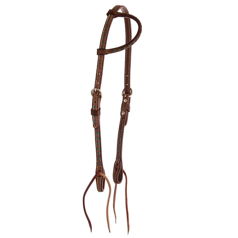 Turquoise Buckstitch Chocolate Roughtout Slip Ear Headstall