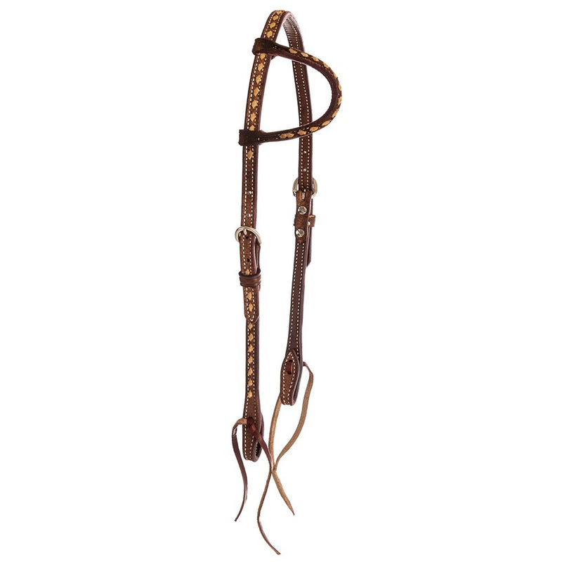 Slip Ear Chocolate Roughtout Headstall with Tan Buckstitch