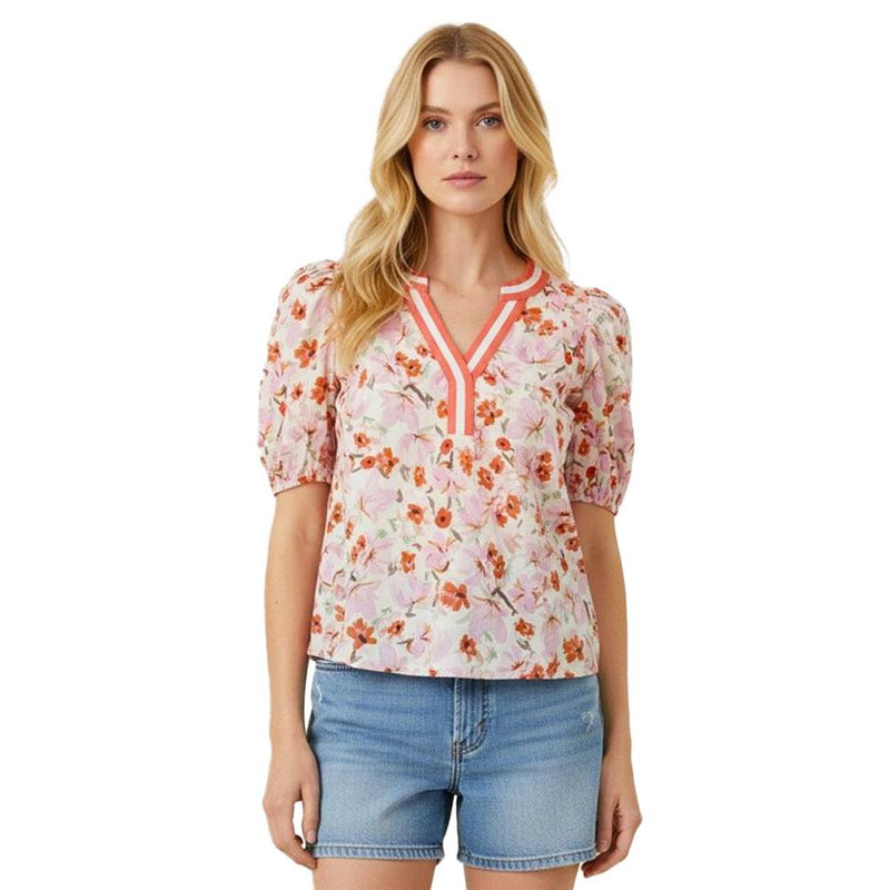 Women's Pink & Coral Puff Sleeve Top