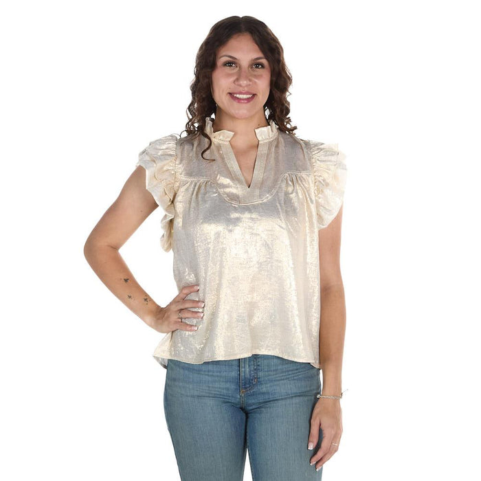 Women's Gold Puff Sleeve Top