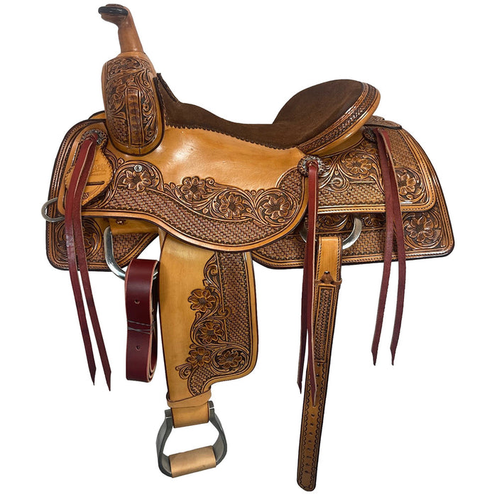 15.5in Natural Antique Combo Tooled Ranch Cutter Saddle