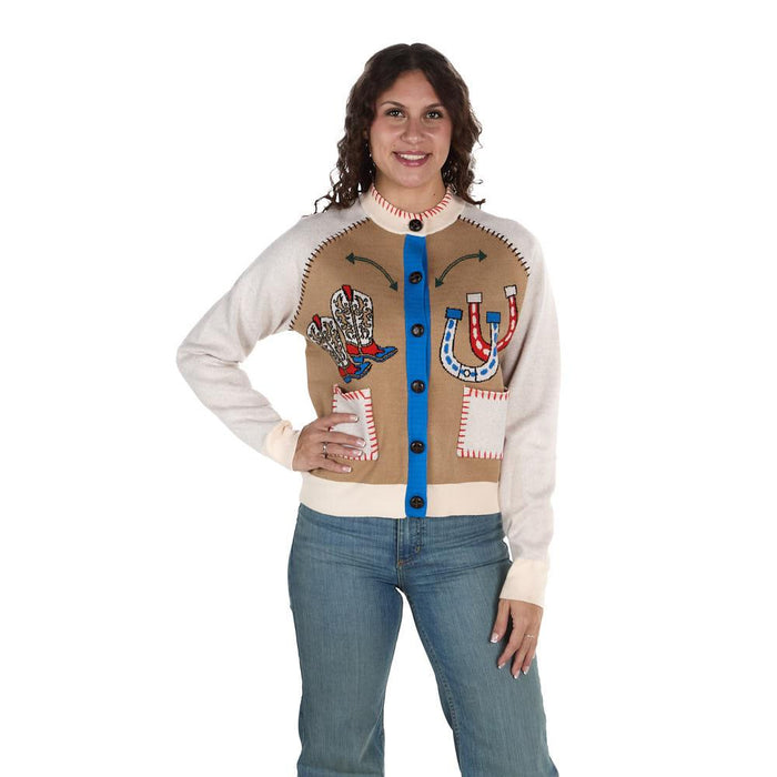 Women's Cream Western Design Button Cardigan