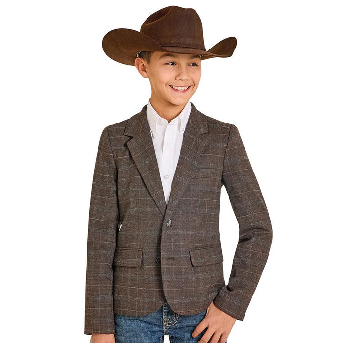 Boy's Dark Brown Plaid Sports Coat