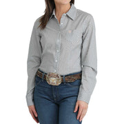 Women's White Print Long Sleeve Shirt