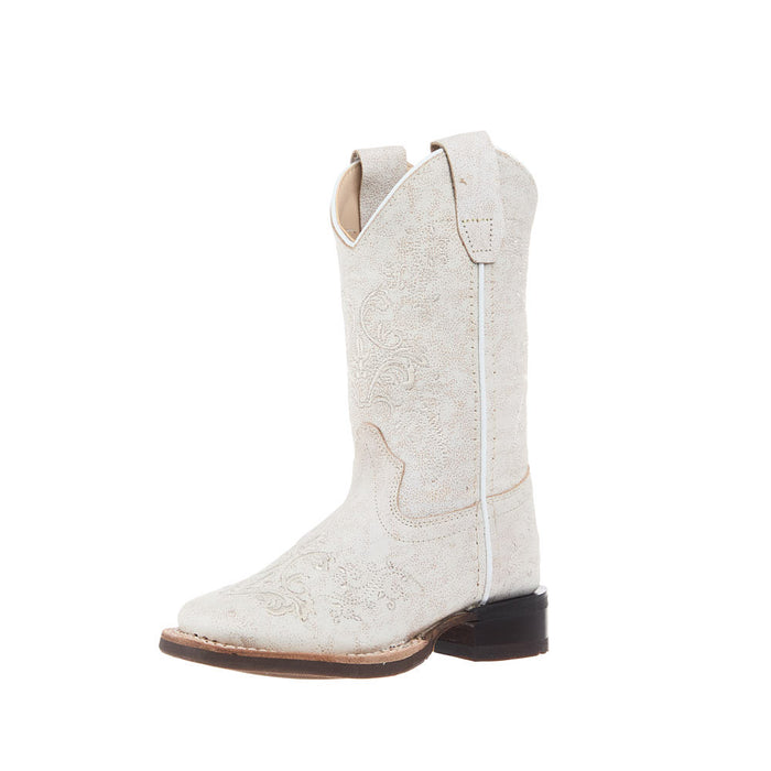 Children's Vintage White with Embroidery Square Toe Boot