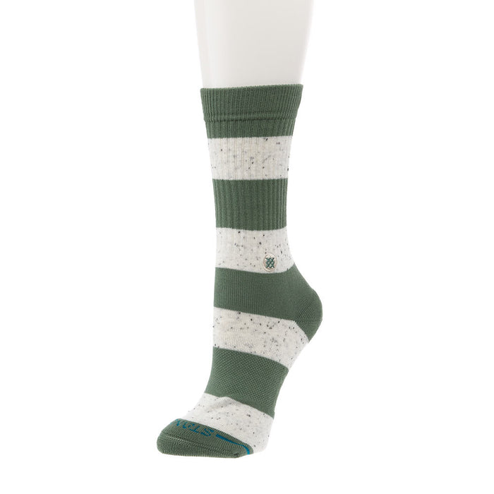 Women's Nep Stripe Green Crew Socks