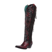 Women's Red Overlay Vamp 21" Fringe Top Boot
