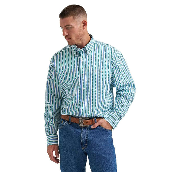 Men's George Strait Teal Multi Stripe Shirt