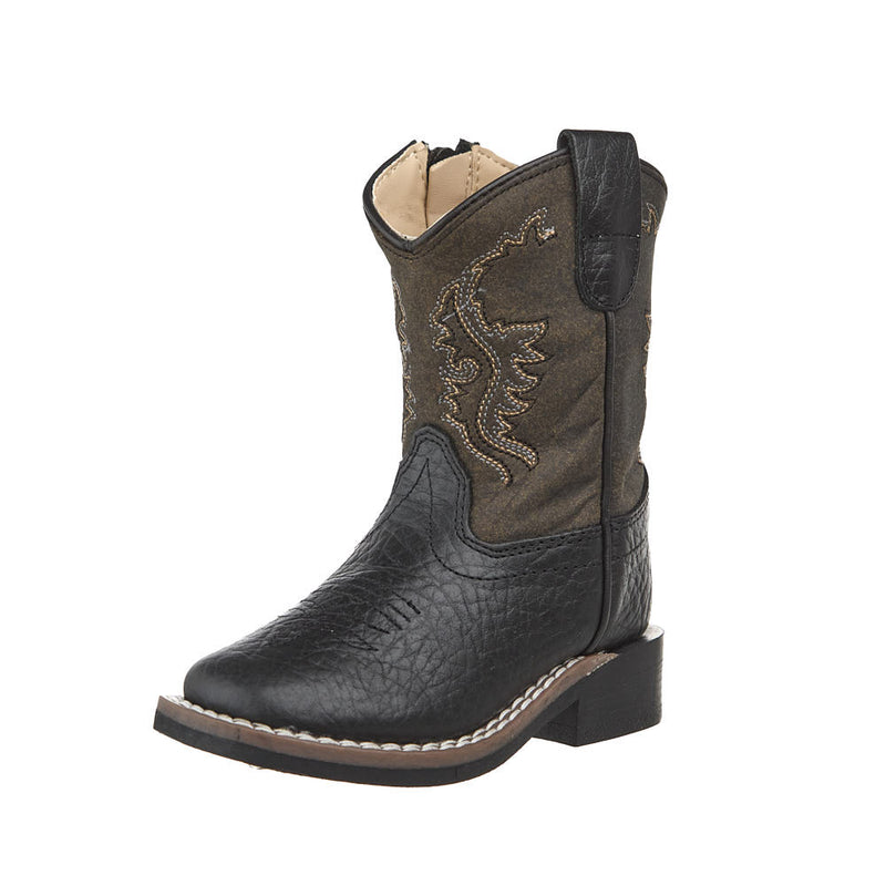 Toddler's Black and Vintage Charcoal Square Toe Boot