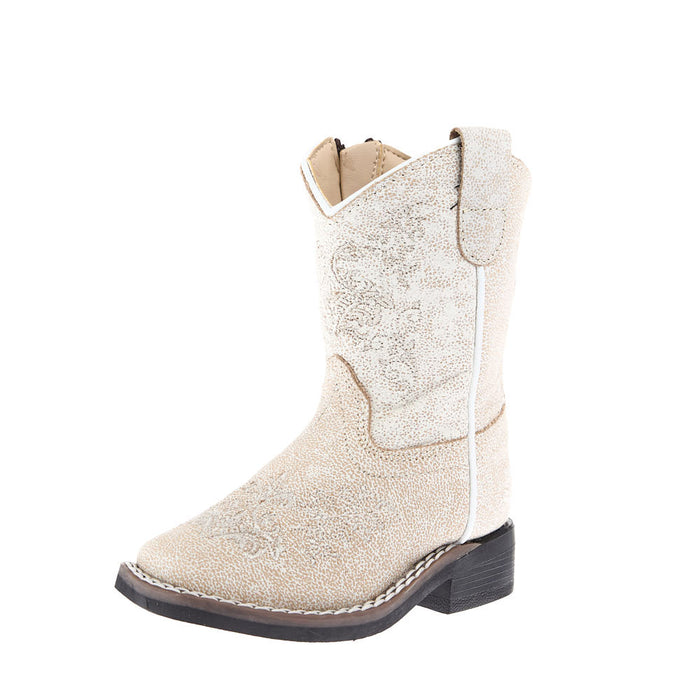 Toddler's Vintage White with Embroidery Square Toe Boot