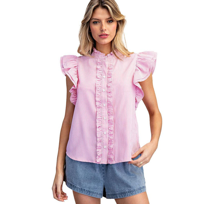 Women's Swt Pink Ruffle Sleeve Top