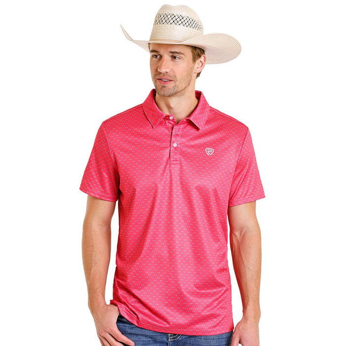 Men's Hot Pink Geo Print Performance Polo