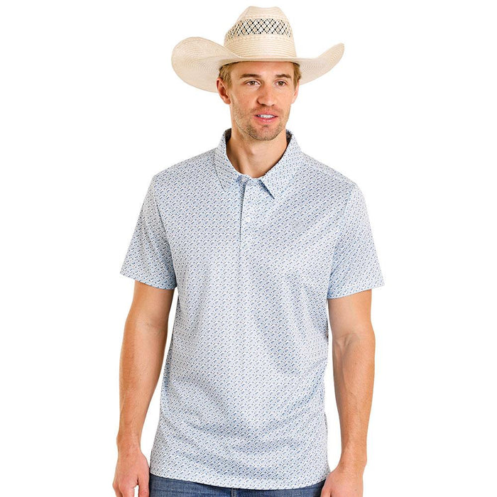Men's Blue Geo Print Performance Polo