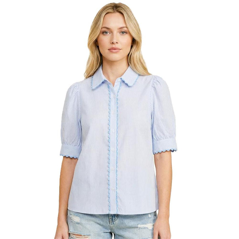 Women's Baby Blue Puff Sleeve Blouse