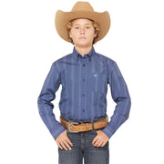 Boy's Royal Blue Print Long Sleeve Button Shirt