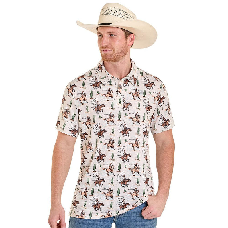 Men's Natural Roper Print Performance Polo