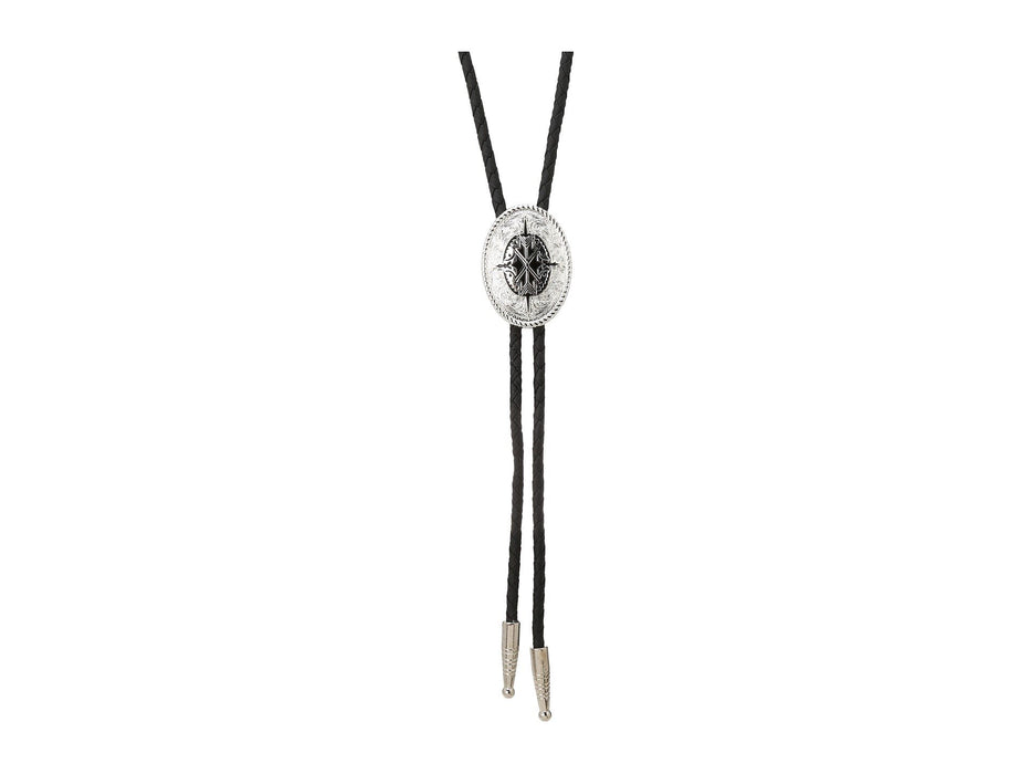 Silver and Black Aztec Oval Bolo Tie