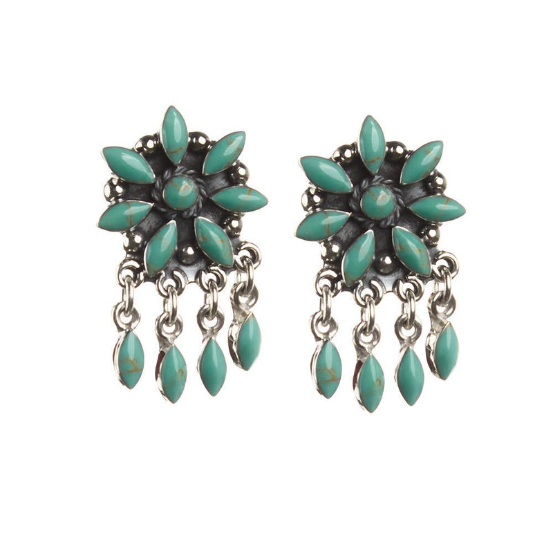 Turquoise Flower Dangle Post Earrings
