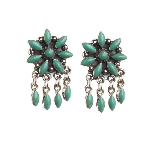 Turquoise Flower Dangle Post Earrings