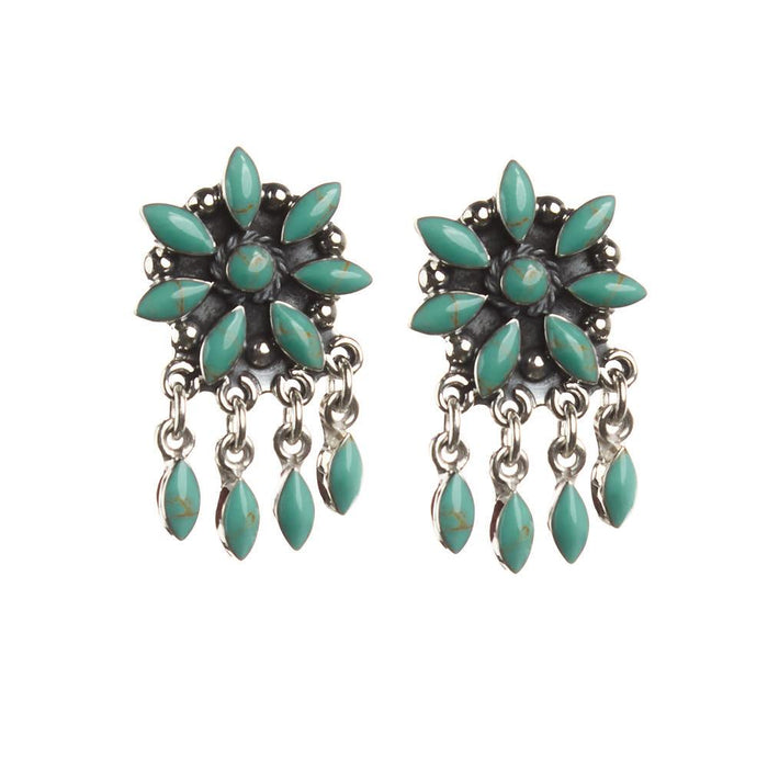 Turquoise Flower Dangle Post Earrings