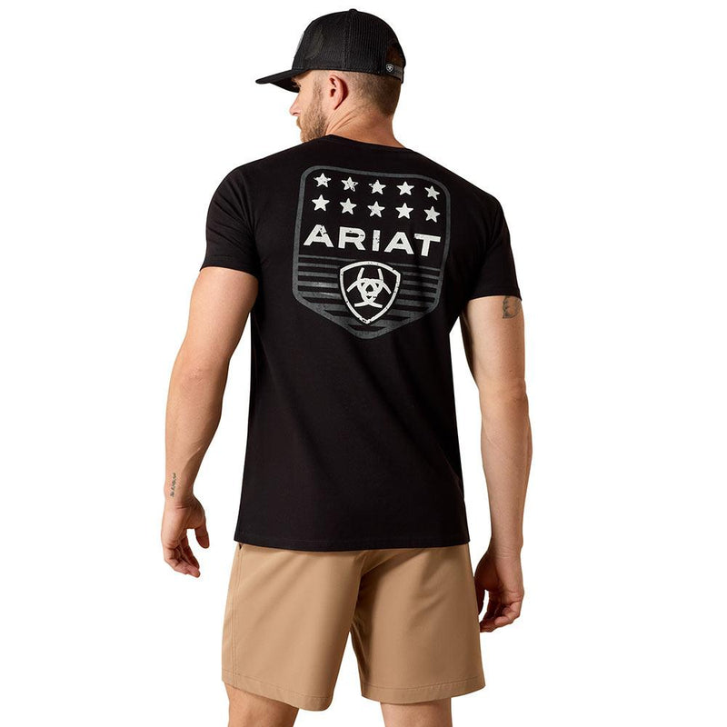 Men's Stripe Patriotic Badge Black Tee Shirt
