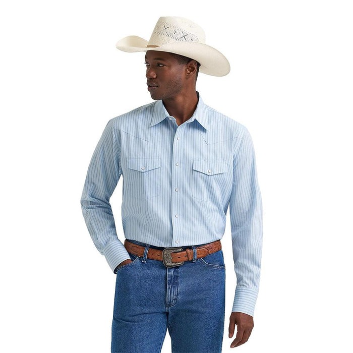 Men's Chambray Blue Stripe Wrinkle Resist Shirt