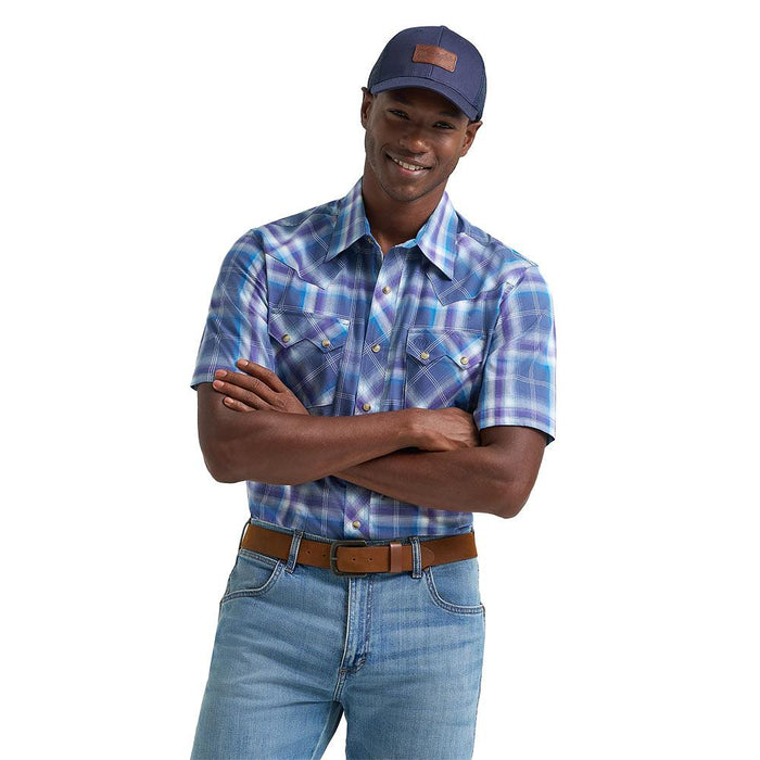 Men's Retro Modern Fit Navy & Purple Plaid Shirt