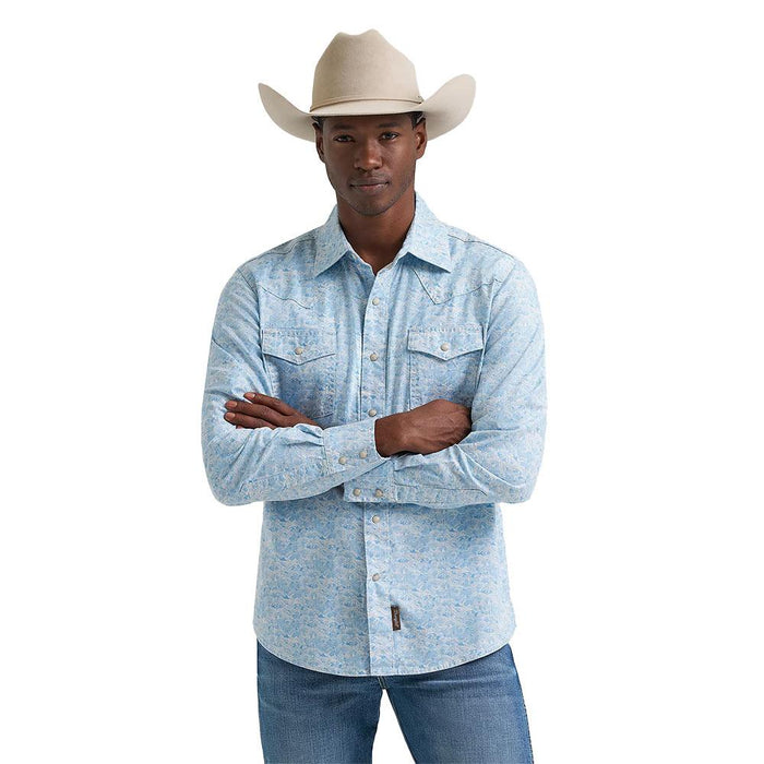 Men's Retro Modern Fit Blue & White Print Shirt