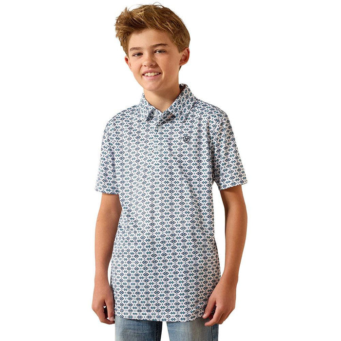 Boy's White Southwest Space Print Polo