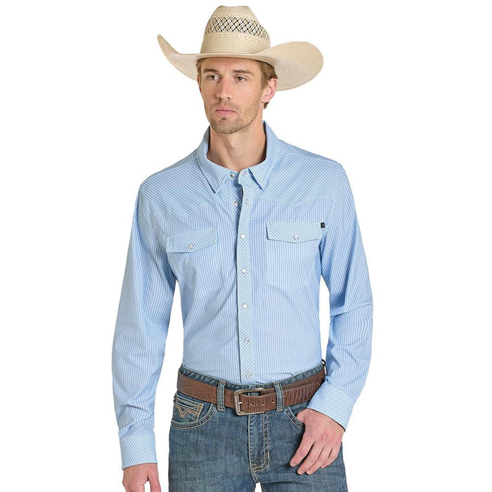 Men's Powder Blue Micro Stripe Tek Western Shirt