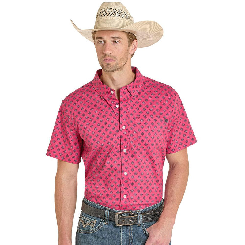 Men's Fuchsia Tek Western Aztec Print Shirt