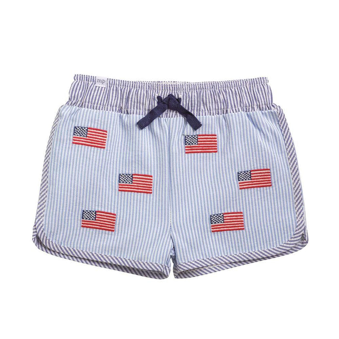 Boy's Flag Print Swim Trunks