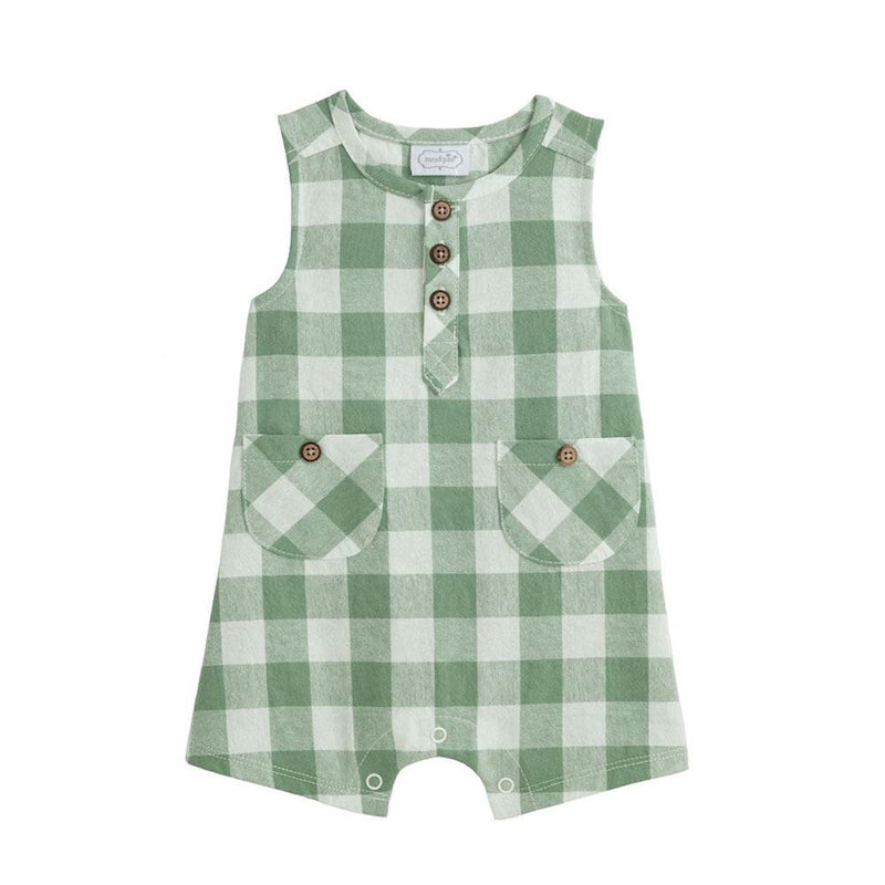 Boy's Green Check Romper
