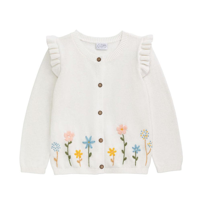 Girl's Ivory Floral Cardigan