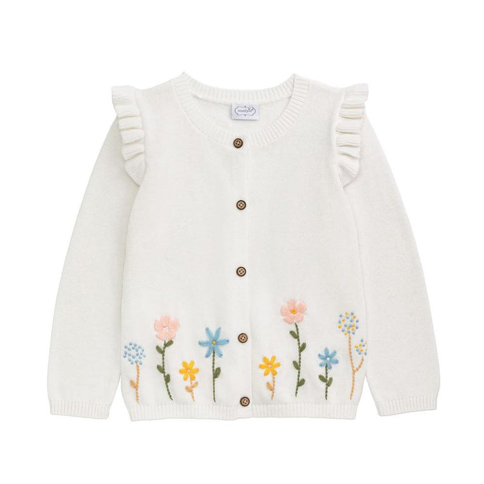 Girl's Ivory Floral Cardigan