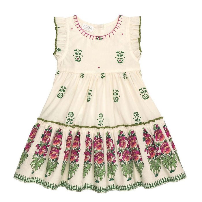 Girl's Ivory Block Print Dress