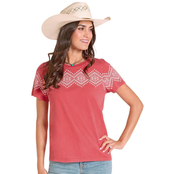Women's Red Border Print Tee Shirt