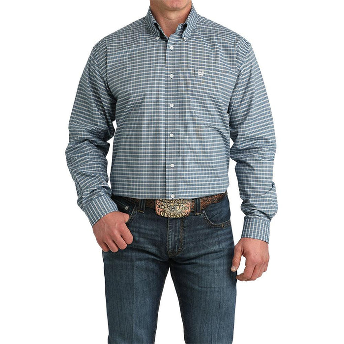 Men's Blue Plaid Long Sleeve Shirt