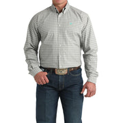 Men's Cream Plaid Print Long Sleeve Shirt