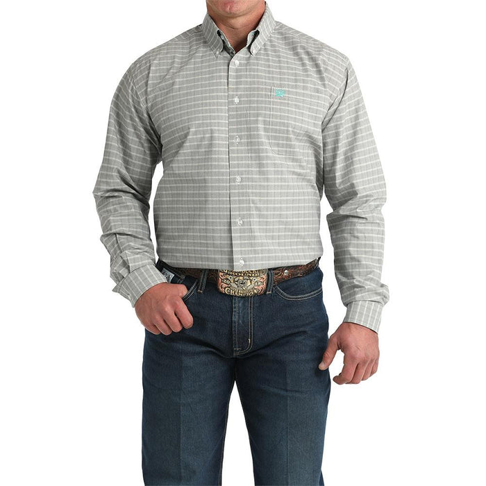 Men's Cream Plaid Print Long Sleeve Shirt