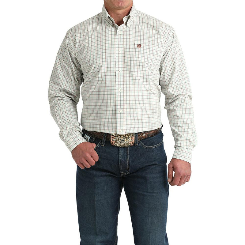 Men's Cream Plaid Long Sleeve Shirt