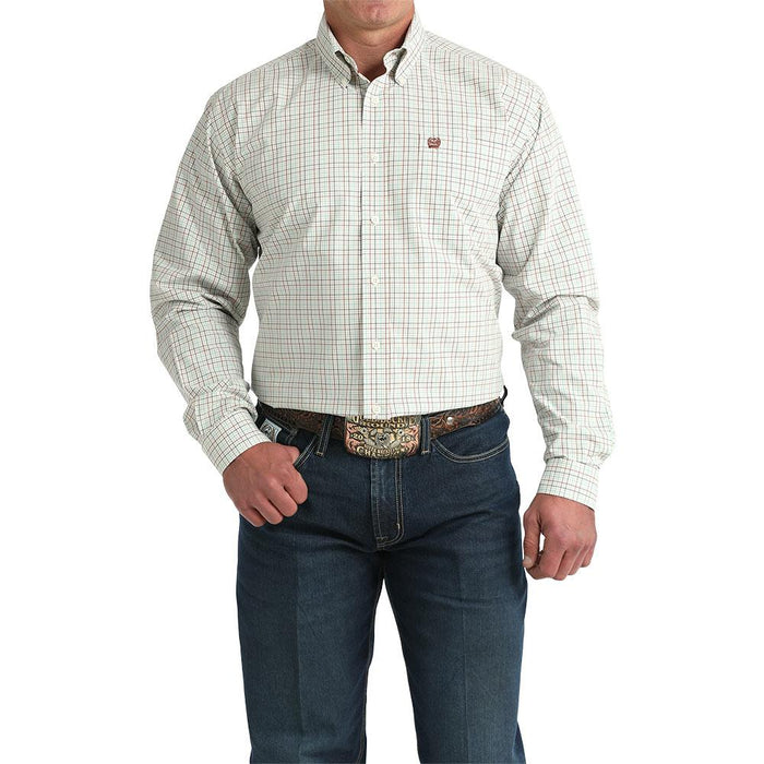 Men's Cream Plaid Long Sleeve Shirt